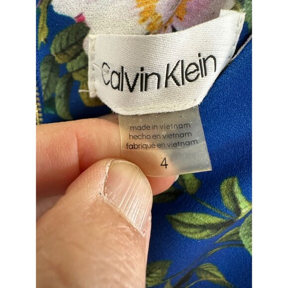 Calvin Klein Womens Blue Dress 4 Sheath floral‎ long polyester sleeveless zipper - Picture 3 of 9